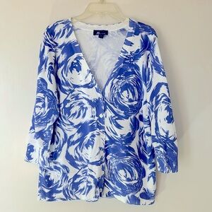 AB Studio white and iris blue / purple cardigan sweater, size L